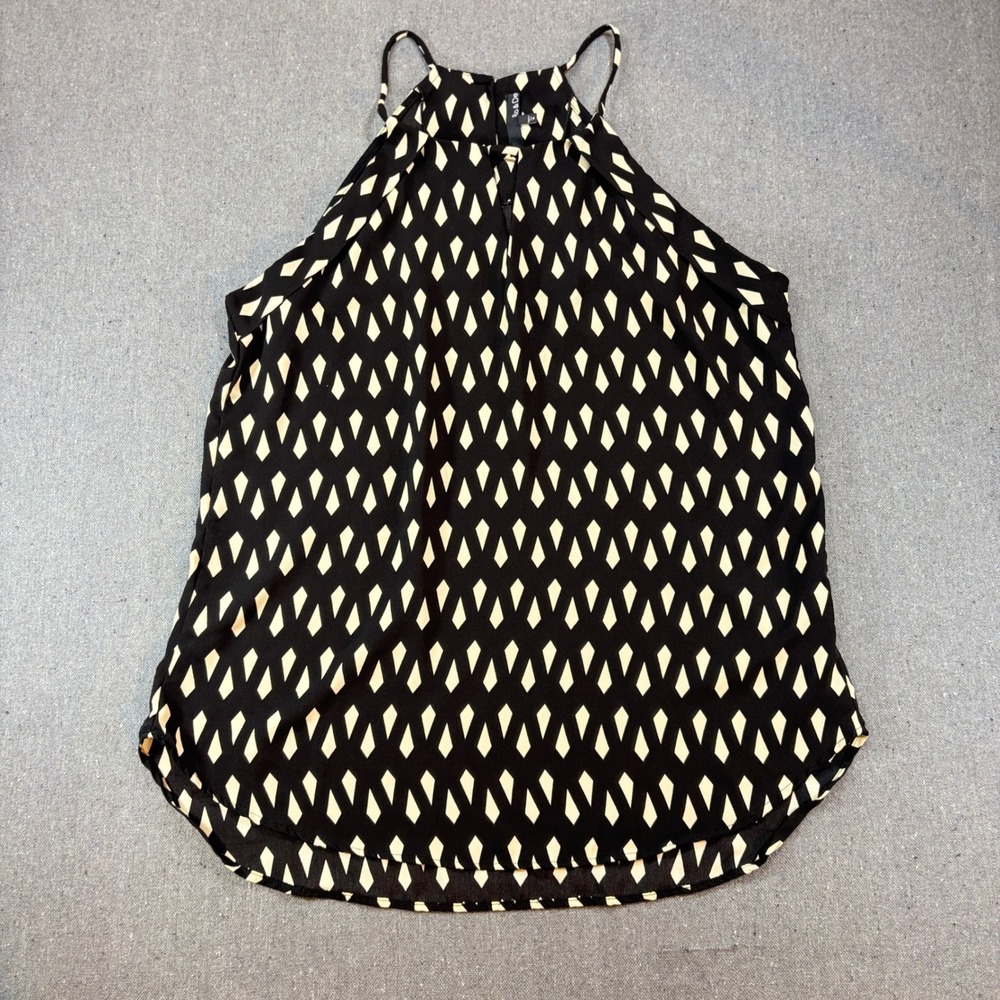 Ro & De Womens Black Cream Diamond Print Halter Top Classic Syle